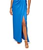 Color:Blue Horizon - Image 4 - Satin V Neckline Sleeveless Draped Gown