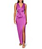 Color:Wild Orchid - Image 1 - Satin V-Neckline Sleeveless Pleated Twist Waist Gown