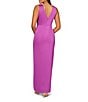 Color:Wild Orchid - Image 2 - Satin V-Neckline Sleeveless Pleated Twist Waist Gown