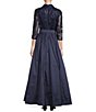 Color:Twilight - Image 2 - Sequin Collar Neckline 3/4 Sleeve Belted Ball Gown