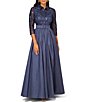 Color:Twilight - Image 4 - Sequin Collar Neckline 3/4 Sleeve Belted Ball Gown
