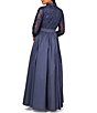 Color:Twilight - Image 5 - Sequin Collar Neckline 3/4 Sleeve Belted Ball Gown