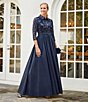 Color:Twilight - Image 6 - Sequin Collar Neckline 3/4 Sleeve Belted Ball Gown