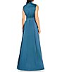 Color:Dark Teal - Image 2 - Stand Collar V-Neck Sleeveless Tie Waist Mikado Ball Gown