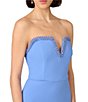Color:Cool Water - Image 3 - Stretch Crepe Strapless Beaded Trim Sheath Dress