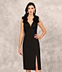 Color:Black - Image 5 - V-Neck Sleeveless Mesh Shoulder Detail Front Slit Sheath Dress