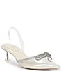 Color:White - Image 1 - Boucletta Clear Slingback Rhinestone Bow Detail Dress Pumps