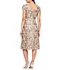 Color:Champagne - Image 2 - Floral Rosette Illusion Round Neck Cap Sleeve A-Line Midi Dress