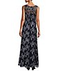 Color:Navy/Silver - Image 4 - Embroidered Stretch Tulle Sleeveless Scoop Neck Gown and Shawl