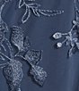 Color:Vintage Blue - Image 5 - Round Neck Floral Embroidered 3/4 Sleeve Jacket Dress