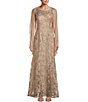 Color:Champagne - Image 1 - Illusion Round Neck Sleeveless Embroidered Lace Shawl A-Line Dress