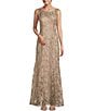 Color:Champagne - Image 3 - Illusion Round Neck Sleeveless Embroidered Lace Shawl A-Line Dress