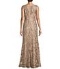 Color:Champagne - Image 4 - Illusion Round Neck Sleeveless Embroidered Lace Shawl A-Line Dress