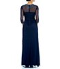Color:Dark Navy - Image 2 - Long Beaded Illusion Sweetheart Neck 3/4 Sleeve Ruched Dress
