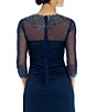 Color:Dark Navy - Image 4 - Long Beaded Illusion Sweetheart Neck 3/4 Sleeve Ruched Dress