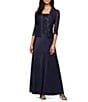 Color:Midnight - Image 1 - Petite Size Sequin A-Line 2-Piece Jacket Dress