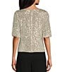 Color:Ivory/Silver - Image 2 - Petite Size Elbow Sleeve Scoop Neck Sequin Blouse