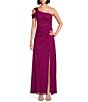 Color:Magenta - Image 1 - Petite Size Sleeveless One Shoulder Mesh Gown