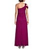 Color:Magenta - Image 2 - Petite Size Sleeveless One Shoulder Mesh Gown