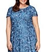 Color:Brushed Periwinkle - Image 3 - Plus Size Crew Neck Floral Rosette Short Sleeve A-Line Gown