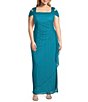 Color:Turquoise - Image 1 - Plus Size Drape Cowl Neck Cold-Shoulder Short Sleeve Gown