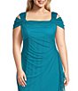 Color:Turquoise - Image 3 - Plus Size Drape Cowl Neck Cold-Shoulder Short Sleeve Gown
