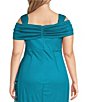 Color:Turquoise - Image 4 - Plus Size Drape Cowl Neck Cold-Shoulder Short Sleeve Gown