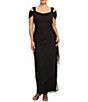 Color:Black - Image 1 - Plus Size Drape Cowl Neck Cold-Shoulder Short Sleeve Gown