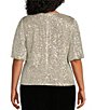 Color:Ivory/Silver - Image 2 - Plus Size Elbow Sleeve Scoop Neck Sequin Blouse