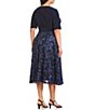 Color:Navy - Image 2 - Plus Size Surplice V-Neck Short Sleeve Rosette Skirt Party Dress