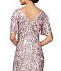 Color:Blush - Image 4 - Floral Sequin Cold Shoulder Short Flutter Sleeve V-Neck Sheath Long Gown