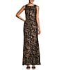 Color:Black/Copper - Image 1 - Sleeveless Illusion Scoop Neck Sequin Fit And Flare Maxi Dress
