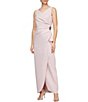 Color:Blush - Image 1 - Sleeveless Surplice V-Neck Beaded Detail Ruched Ruffled Sheath Gown