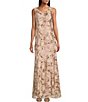 Color:Champagne - Image 1 - Sleeveless V-Neck Embroidered Sequin Shawl Gown