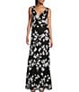 Color:Black/White - Image 1 - Sleeveless V-Neck Floral Sequin Gown
