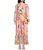 Color:Rose - Image 1 - Diana Chiffon Floral Long Sleeve Deep Surplice V-Neck High-Low Hem Midi Dress