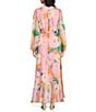 Color:Rose - Image 2 - Diana Chiffon Floral Long Sleeve Deep Surplice V-Neck High-Low Hem Midi Dress