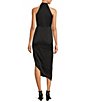 Color:Black - Image 2 - Hazel Surplice V-Neck Sleeveless Satin Asymmetrical Hem Midi Dress