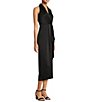 Color:Black - Image 3 - Hazel Surplice V-Neck Sleeveless Satin Asymmetrical Hem Midi Dress