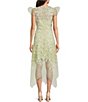 Color:Sage - Image 2 - Kate V-Neck Short Flutter Sleeve Embroidered Lace Midi Dress