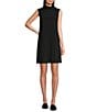 Color:Black - Image 1 - Petite Mary Textured Satin Sleeveless Mock Neck Shift Dress