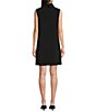 Color:Black - Image 2 - Petite Mary Textured Satin Sleeveless Mock Neck Shift Dress