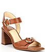 Color:Sweet Caramel - Image 1 - Quinna Leather Double Buckle Detail Block Heel Sandals