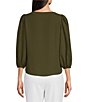 Color:Olive - Image 2 - Woven Georgette Boat Neck 3/4 Sleeve Lori Blouse
