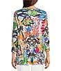 Color:Abstract Multi - Image 2 - Abstract Doodle Art Print Crinkle Knit V-Neck 3/4 Sleeve Pop Over Tunic