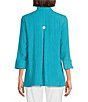 Color:Turquoise - Image 2 - Abstract Dot Print Woven Wire Collar 3/4 Sleeve Button-Front Tunic