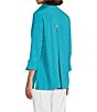 Color:Turquoise - Image 3 - Abstract Dot Print Woven Wire Collar 3/4 Sleeve Button-Front Tunic