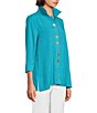 Color:Turquoise - Image 4 - Abstract Dot Print Woven Wire Collar 3/4 Sleeve Button-Front Tunic