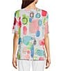 Color:Blo Multi - Image 2 - Abstract Print Knit Scoop Neck Elbow Sleeve Tunic