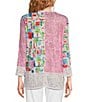 Color:Pink Print - Image 2 - Abstract Printed Burnout Crinkle Knit Round Neck 3/4 Sleeve Tunic